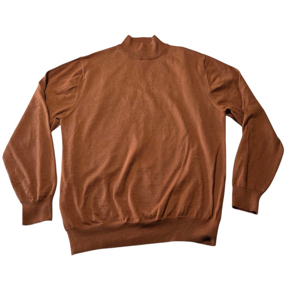 Linea Uomo Merino Wool Blend Mock Neck Sweater Brown Mens XXL Pullover